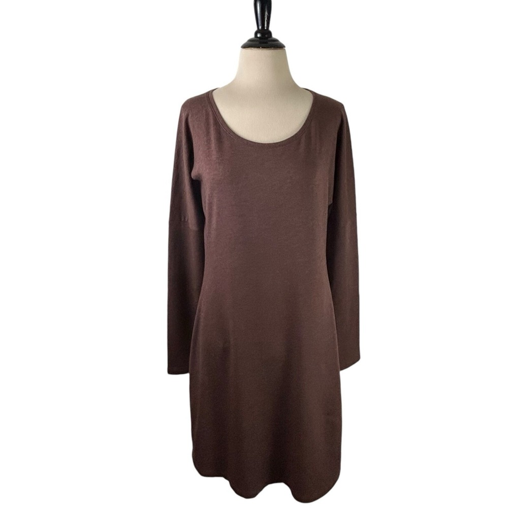 PERUVIAN CONNECTION Long Sleeve DRESS S Brown Knit Pima Cotton Minimalist